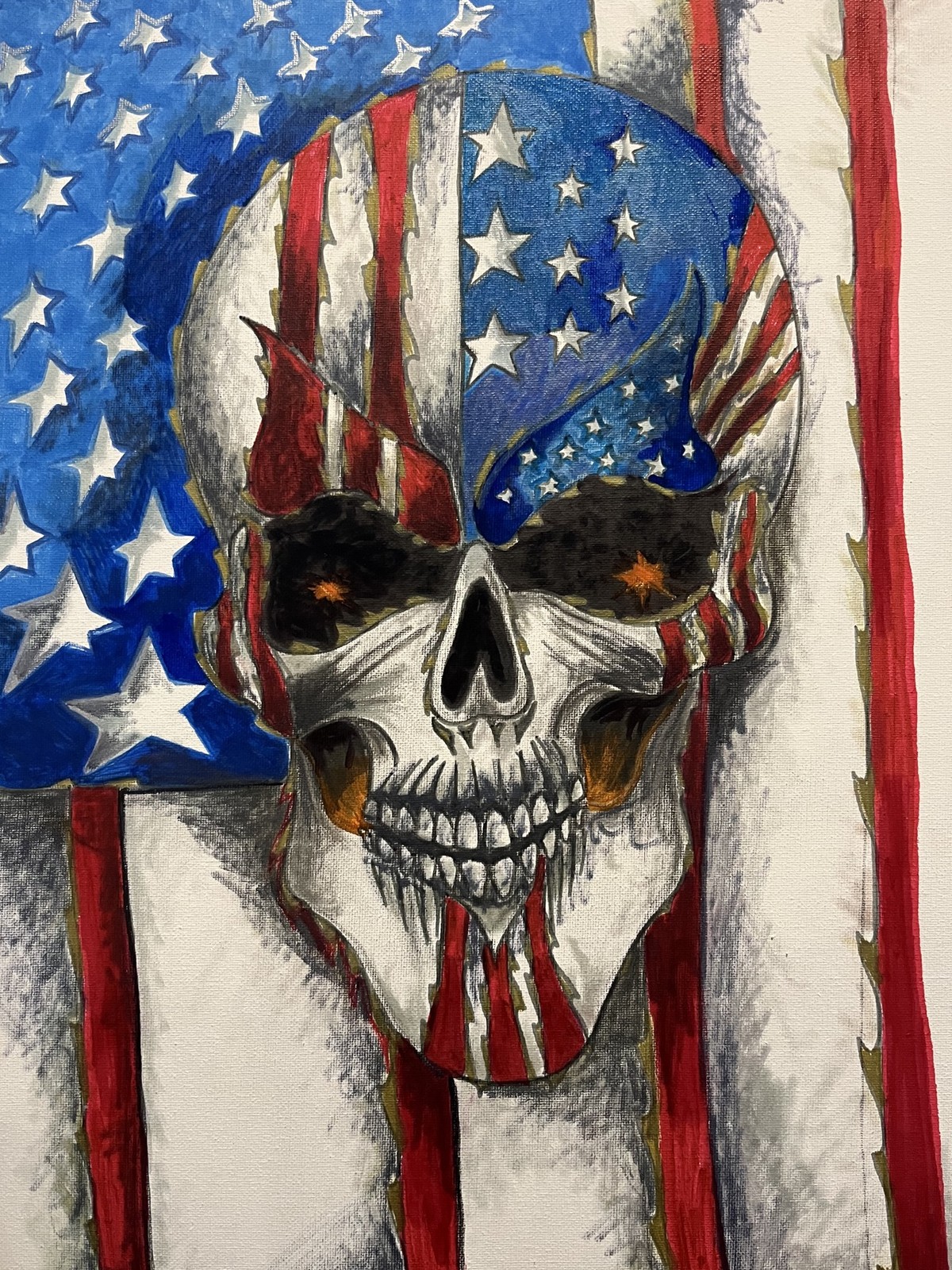 American Skull, original acrylic painting by Franco Piperis