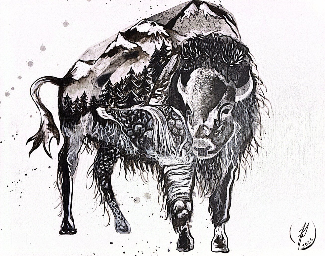 Bison, original acrylic painting by Franco Piperis
