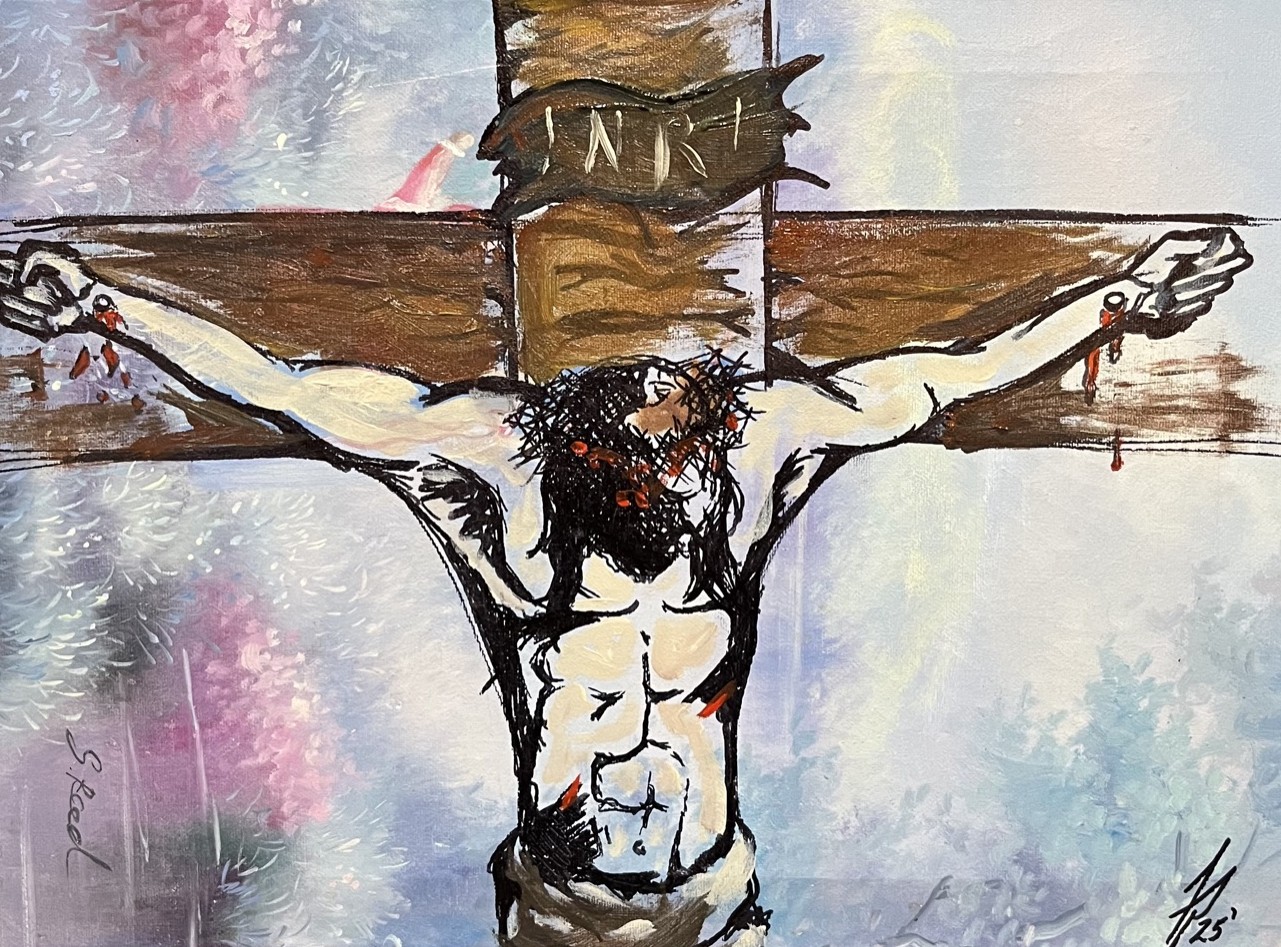 Crucifixion, original acrylic painting by Franco Piperis