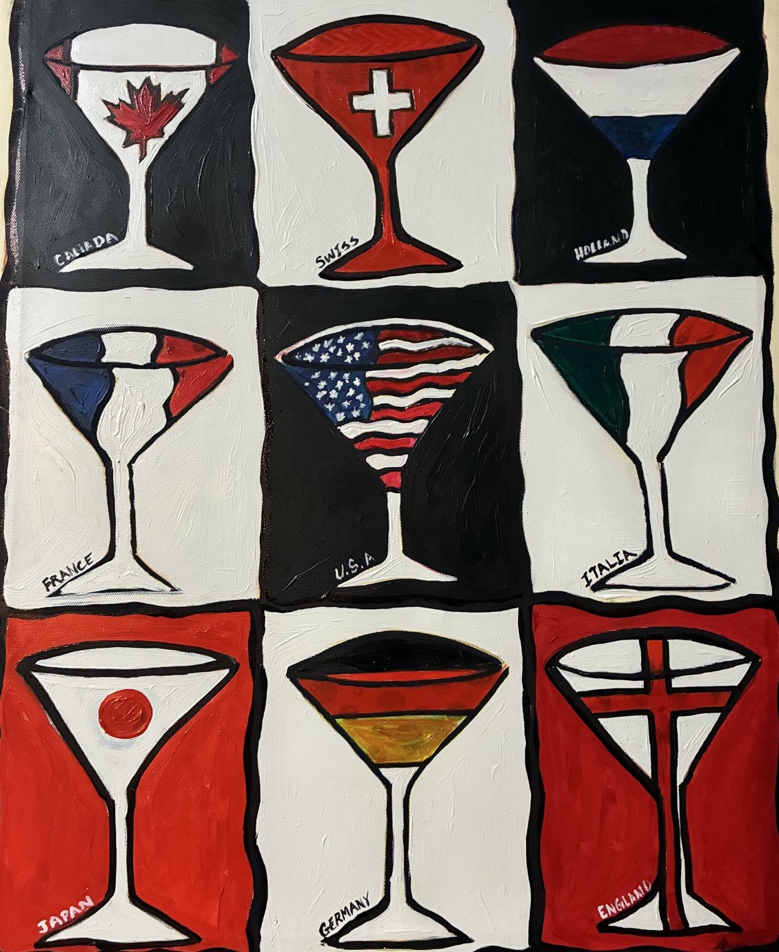 Martinis Around the World, original acrylic painting by Franco Piperis