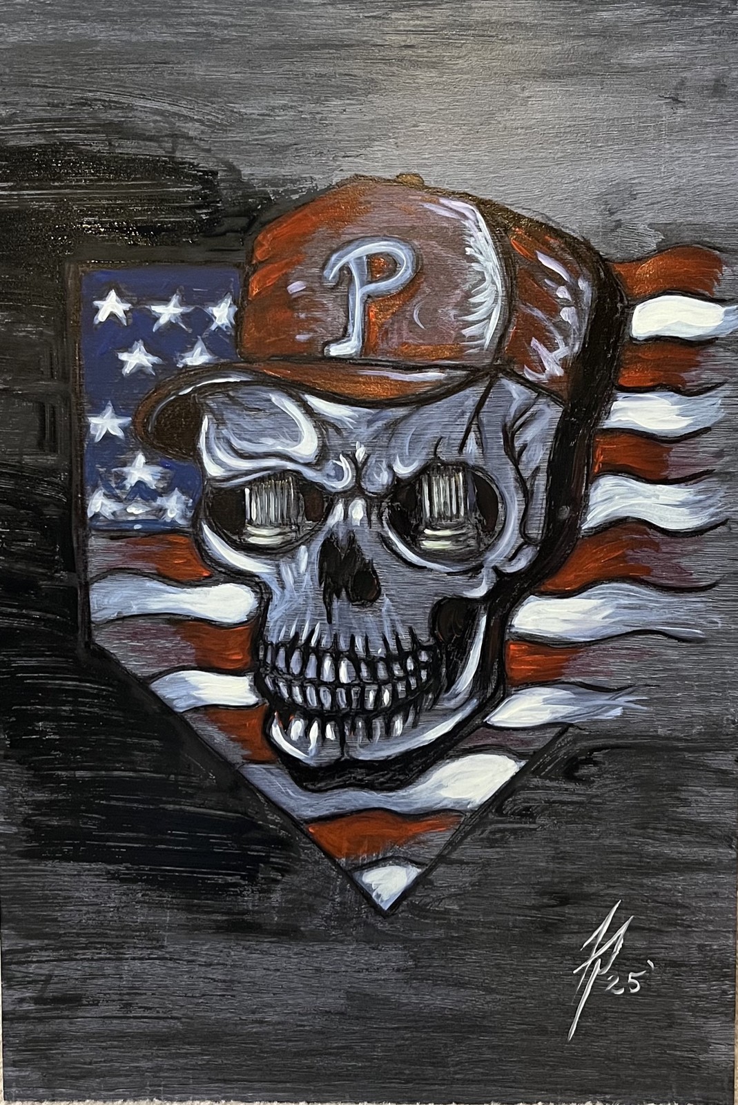 Phillies Skull, original acrylic painting by Franco Piperis