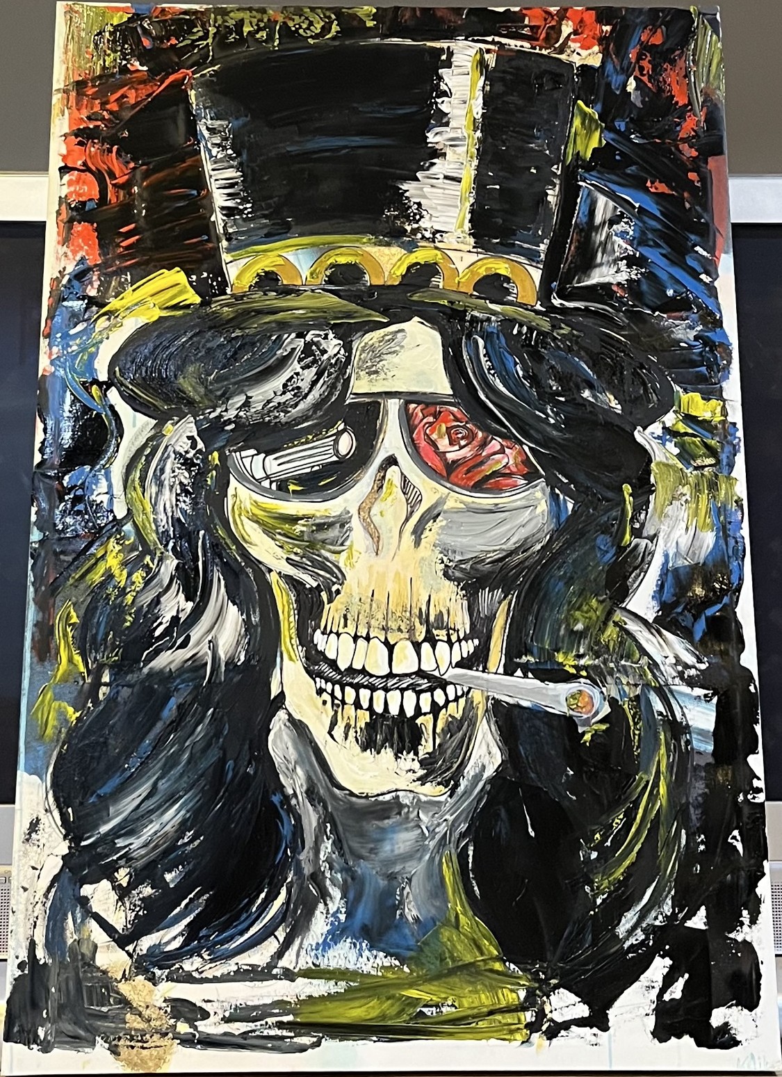 Top Hat Skull, original acrylic painting by Franco Piperis